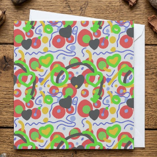 Retro Pop Abstract Doodle Pattern In Vibrant Colou Card