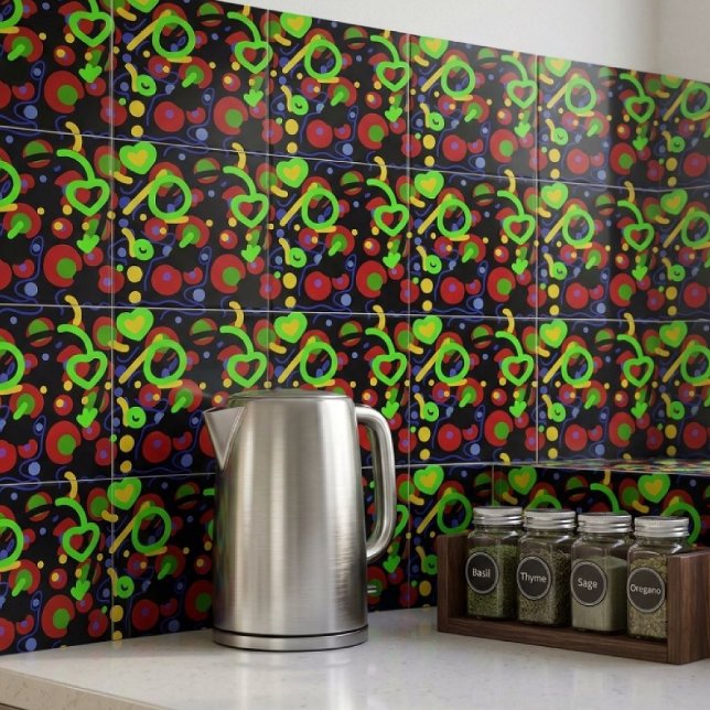 Retro Pop Abstract Doodle Pattern In Vibrant Colou Tile (Creator Uploaded)