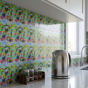 Retro Pop Abstract Doodle Pattern In Vibrant Colou Tile