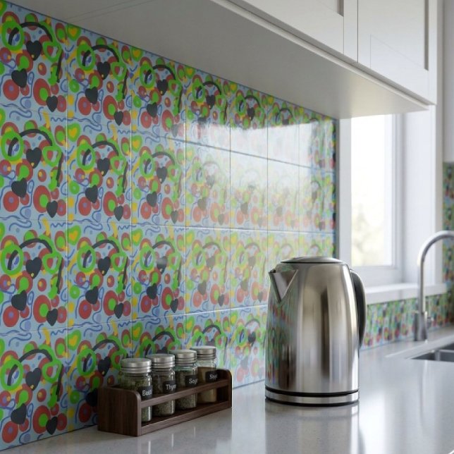 Retro Pop Abstract Doodle Pattern In Vibrant Colou Tile (Creator Uploaded)
