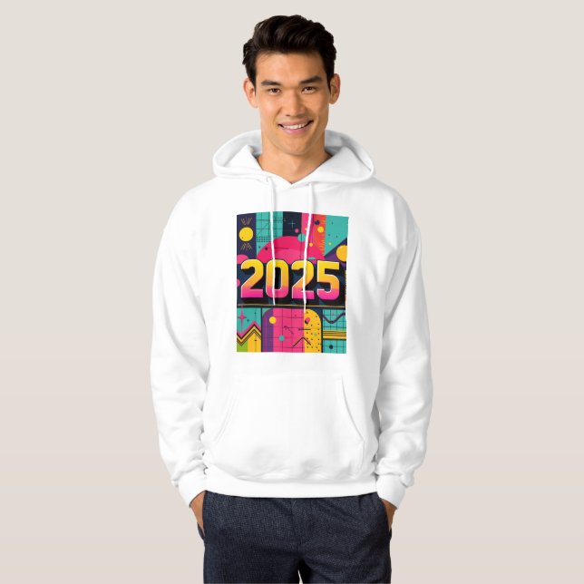 Retro Pop Art 2025 Geometric Pattern Hoodie (Front Full)
