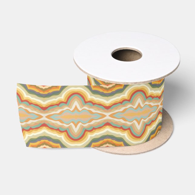 Retro Pop Art Abstract Geometric Wavy Pattern Satin Ribbon (Spool)