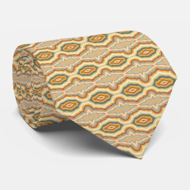Retro Pop Art Abstract Geometric Wavy Pattern Tie (Rolled)