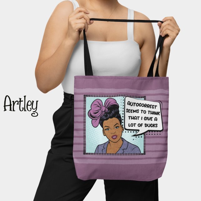 Retro Pop Art Autocorrect Ducks Phrase purple blue Tote Bag (Creator Uploaded)