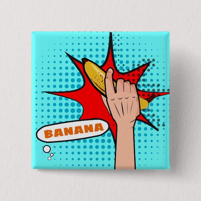 Retro Pop Art Banana Comic Book Style 2 Inch Square Button (Front)