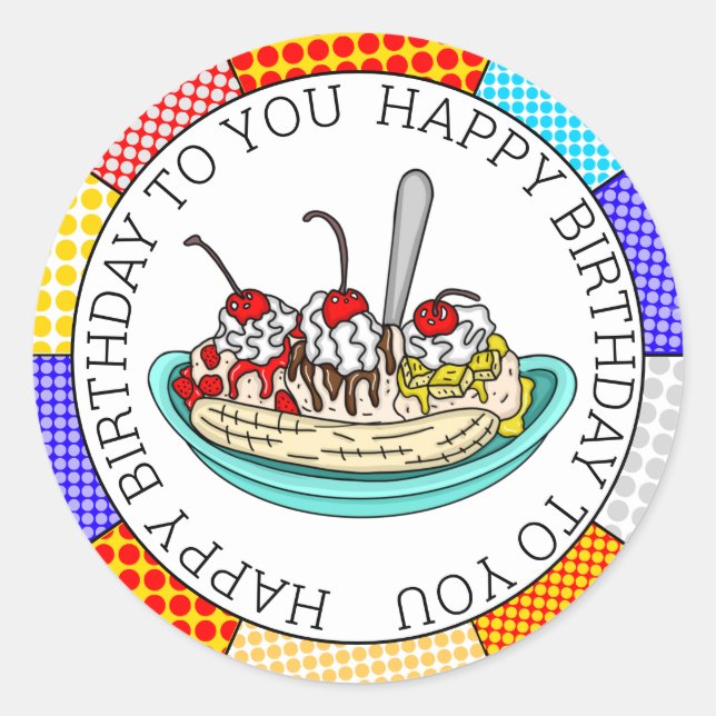 Retro Pop Art Banana Split Classic Round Sticker (Front)