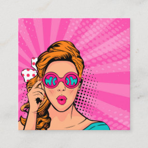 Retro Pop Art Blonde Lady Wow Pink ID556 Square Business Card