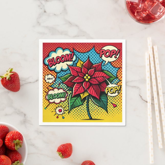 Retro Pop Art Comic Book Poinsettia Découpage Napkin (Insitu)