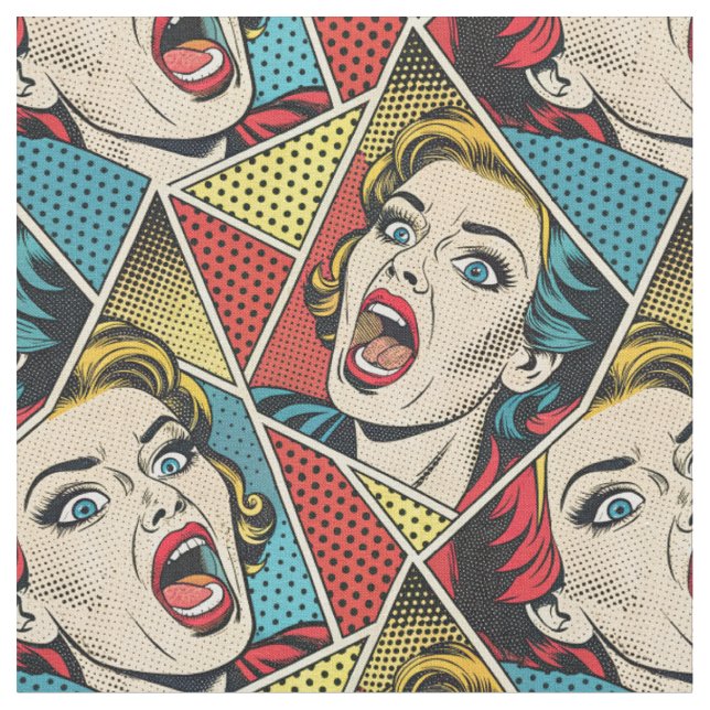 Retro Pop Art Comic Book Style Geometric Pattern Fabric (Close Up)