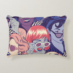 Retro Pop Art Comic Girls Seamless Pattern. Backgr Accent Pillow