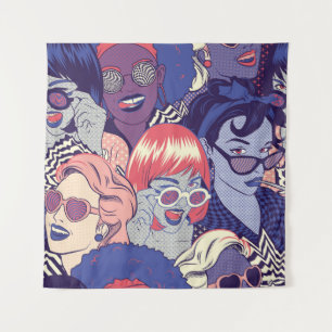 Retro Pop Art Comic Girls Seamless Pattern. Backgr Tapestry