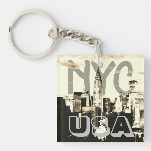 Retro Pop Art Comic New York City NYC USA Keychain (Front)