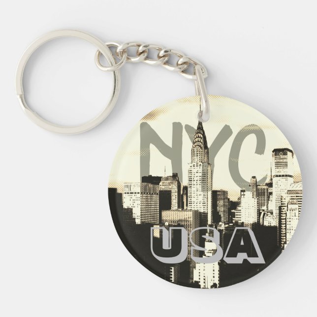 Retro Pop Art Comic New York City NYC USA Keychain (Front)