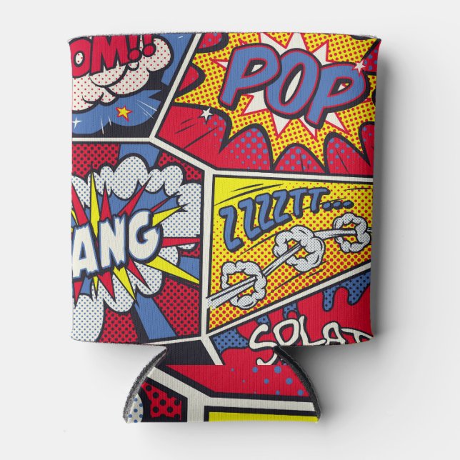 Retro pop art, comic shout pattern. can cooler (Front)