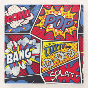 Retro pop art, comic shout pattern. glass coaster