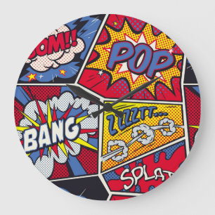 Retro pop art, comic shout pattern. large clock