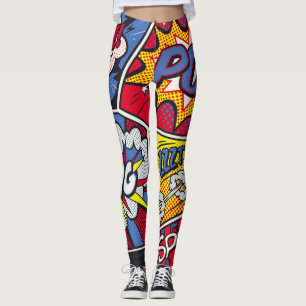 Retro pop art, comic shout pattern. leggings