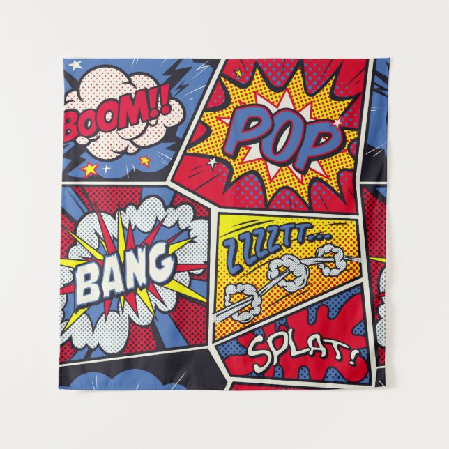 Retro pop art, comic shout pattern. tapestry (Front)