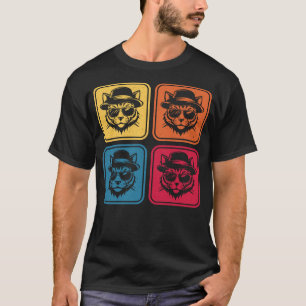 Retro Pop Art Cool Cat 4-Panel Colour Blocks T-Shirt