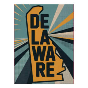 Retro Pop Art Delaware State Map Design Poster