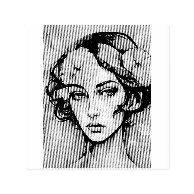 Retro Pop Art Female Illustration Self-inking Stamp (Design)