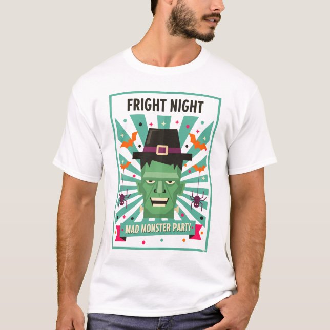 Retro Pop Art Frankenstein Mad Monster Party T-Shirt (Front)