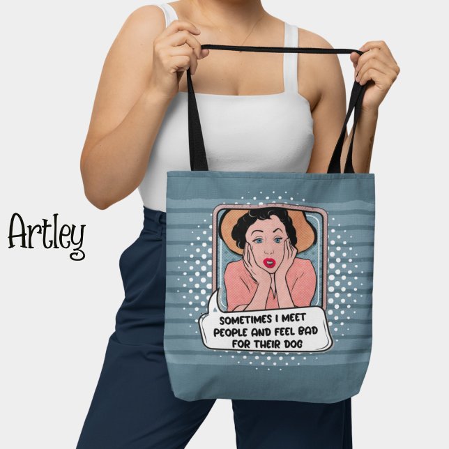 Retro Pop Art Funny Phrase Pink Blue Tote Bag (Creator Uploaded)