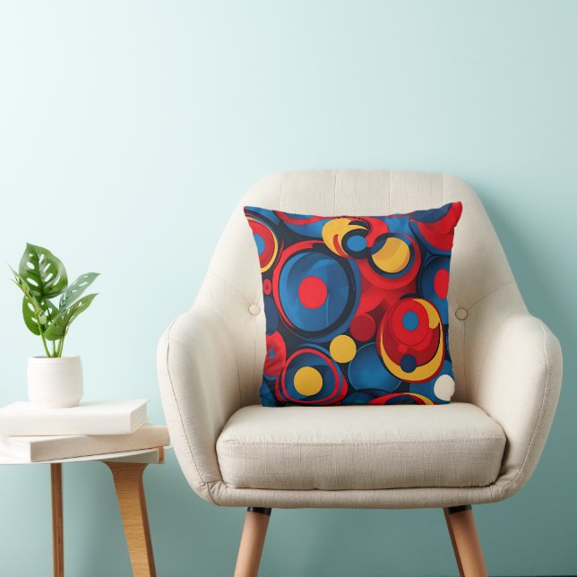 Retro Pop Art Geometric Circles Throw Pillow (Chair)
