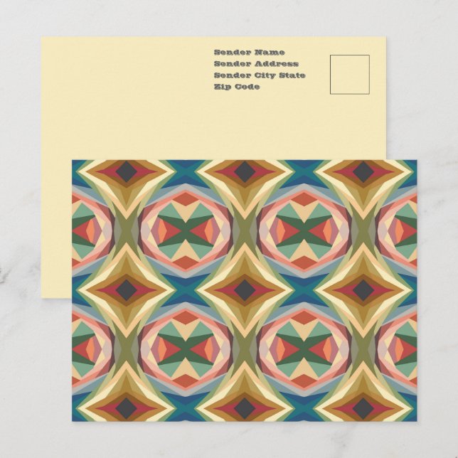 Retro Pop Art Geometric Colour Block Pattern Postcard (Front/Back)