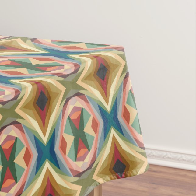 Retro Pop Art Geometric Colour Block Pattern Tablecloth (In Situ)