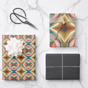 Retro Pop Art Geometric Colour Block Pattern Wrapping Paper Sheet