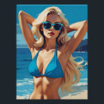 Retro Pop Art: Glamourous Blonde in Blue Bikini Poster<br><div class="desc">A stunning retro pop art illustration featuring a glamourous blonde woman in a blue bikini. Her bright blue sunglasses and confident pose perfectly complement the vibrant beach setting. The bold colours and sharp lines capture the essence of vintage pop art, evoking a sense of timeless style and beachside allure.</div>