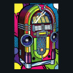 Retro Pop Art Jukebox Poster<br><div class="desc">A high-quality graphic of a retro jukebox in a pop art style. The design features thick black outlines and bold, vibrant, clashing colours.</div>