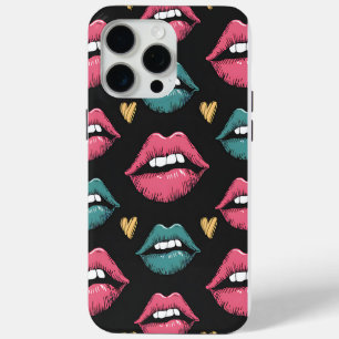 Retro Pop Art Lips and Hearts iPhone 15 Pro Max Case