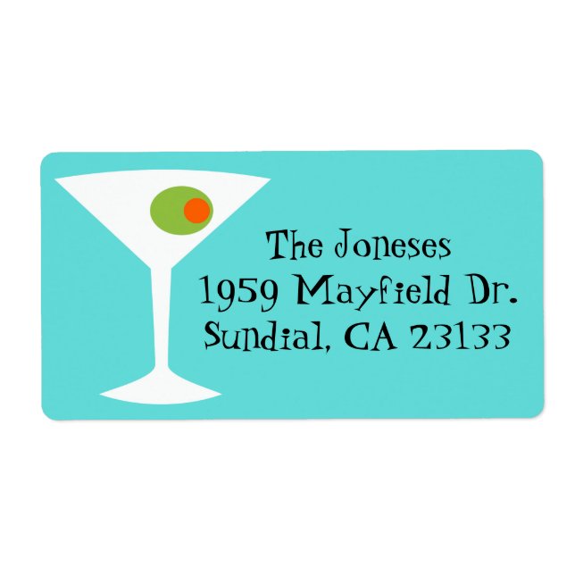 Retro Pop Art Martini Return Address Labels (Front)