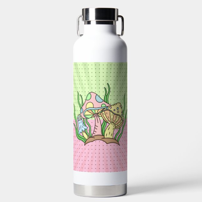 Retro Pop Art Mushrooms Water Bottle (Front)