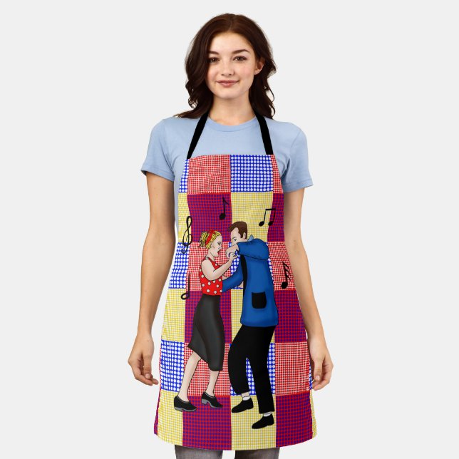 Retro Pop Art Nostalgic Couple Dancing Apron (Worn)
