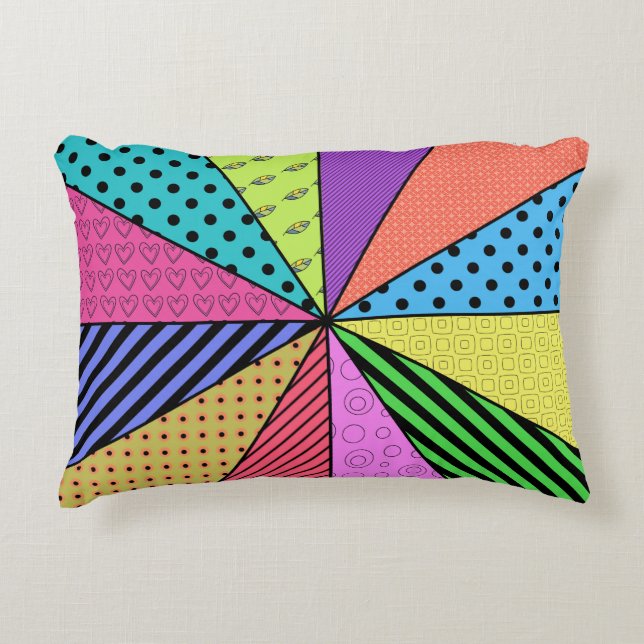 Retro Pop Art Patchwork Accent Pillow (Front)