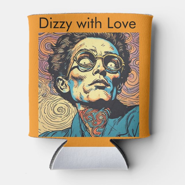 Retro Pop Art Portrait Swirl Background Bold Graph Can Cooler (Front)