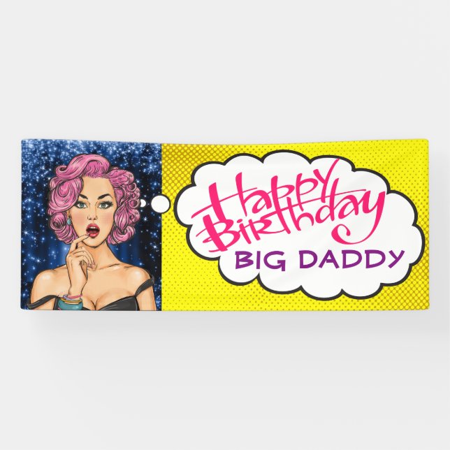 Retro Pop Art Pretty Lady Birthday Banner (Horizontal)