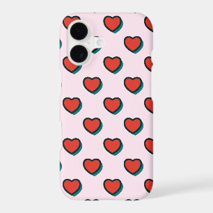 Retro Pop Art Red Blue Beige Hearts Pattern