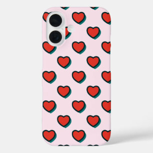 Retro Pop Art Red Blue Beige Hearts Pattern iPhone 16 Case