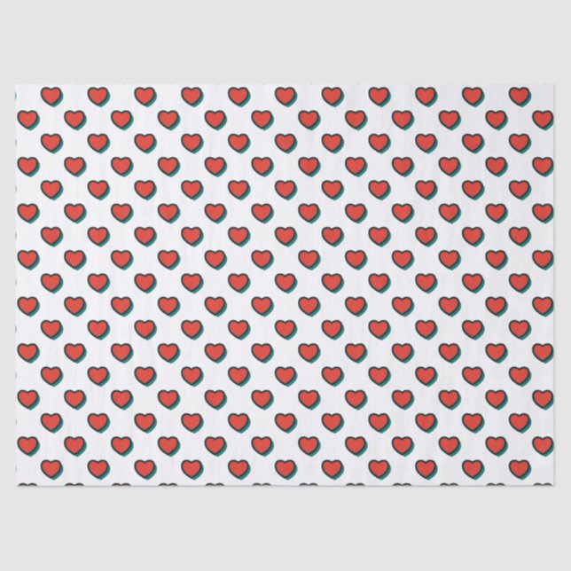 Retro Pop Art Red Blue White Hearts Pattern Tissue Paper (Front)