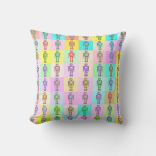 Retro Pop Art Robots Throw Pillow