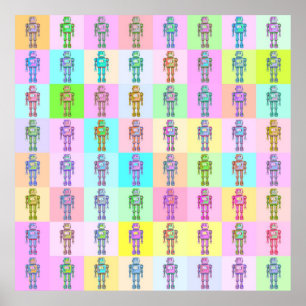 Retro Pop Art Robots v2 Poster