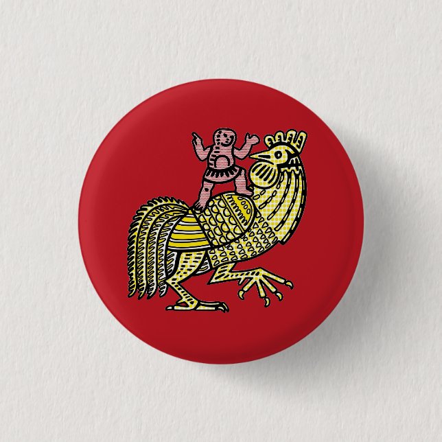 Retro Pop Art Rooster with Figure Ben-Day Dot 1 Inch Round Button (Front)