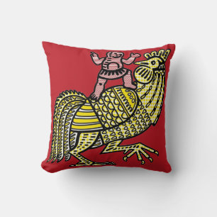 Retro Pop Art Rooster with Figure Ben-Day Dot Throw Pillow