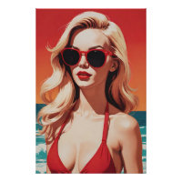 Retro Pop Art: Stylish Blonde in Red Bikini