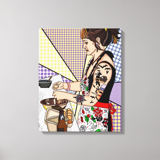 Retro Pop Art Tattooed Lady Baking   Canvas Print (Front)