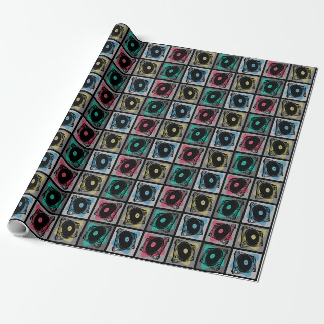 Retro Pop Art Turntables Wrapping Paper (Unrolled)